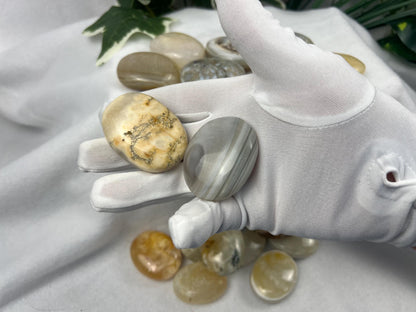 Yellow Banded Agate Palm Stone: Polished Worry Stone, Home Decor Home Decor Worry Pocket Stress Anxiety Palm Stone