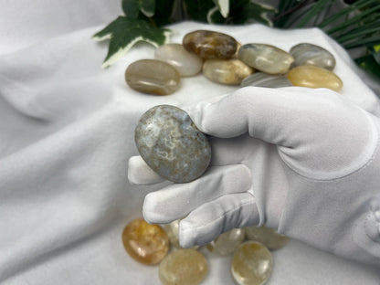 Yellow Banded Agate Palm Stone: Polished Worry Stone, Home Decor Home Decor Worry Pocket Stress Anxiety Palm Stone