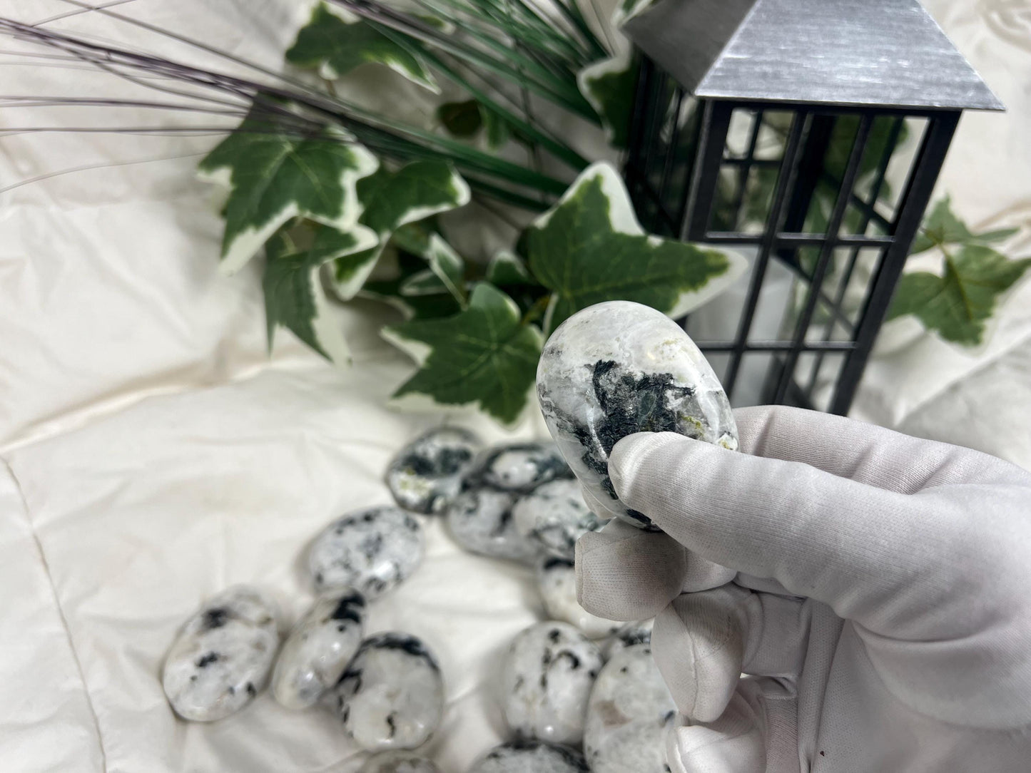 Canadian White Labradorite Palm Stone: Polished Worry Stone Home Decor Worry Pocket Stress Anxiety Palm Stone