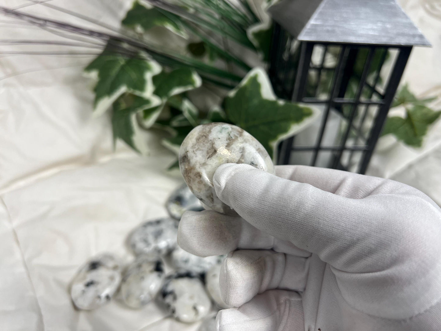 Canadian White Labradorite Palm Stone: Polished Worry Stone Home Decor Worry Pocket Stress Anxiety Palm Stone