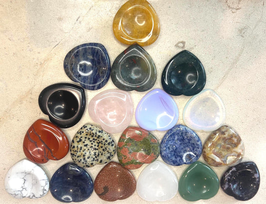 Heart Worry Stones Assorted Gemstones Worry Polished Gem-stone Thumb Pocket Palm Stone Worry Chakra Gemstone Stress Relief Fidget Smooth