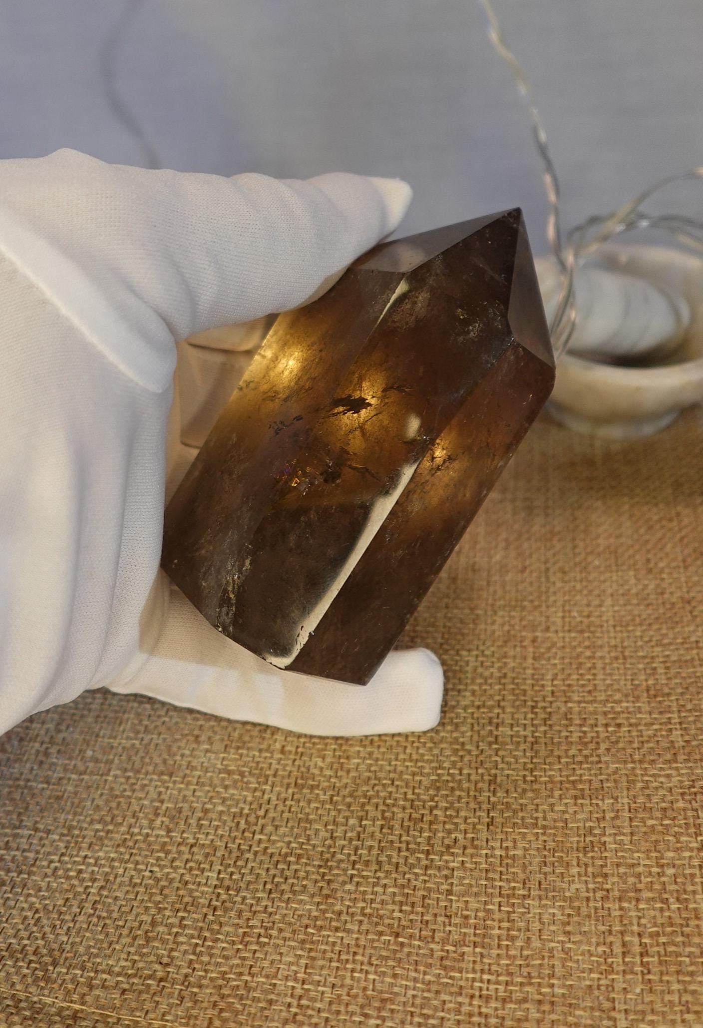 Smoky Quartz Crystal Point Tower: Nepalese Meditation Wand