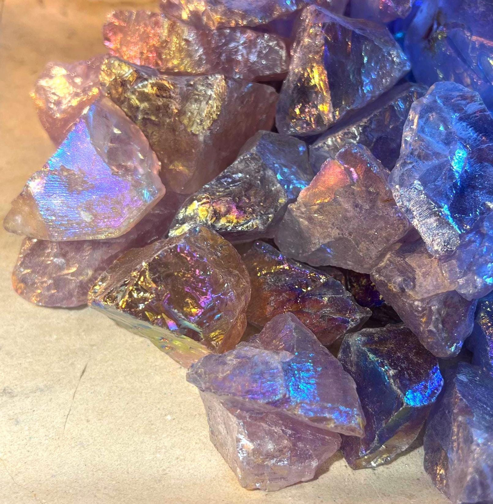 Angel Aura Amethyst Raw Crystal: Iridescent Home Decor, Crafting Stone