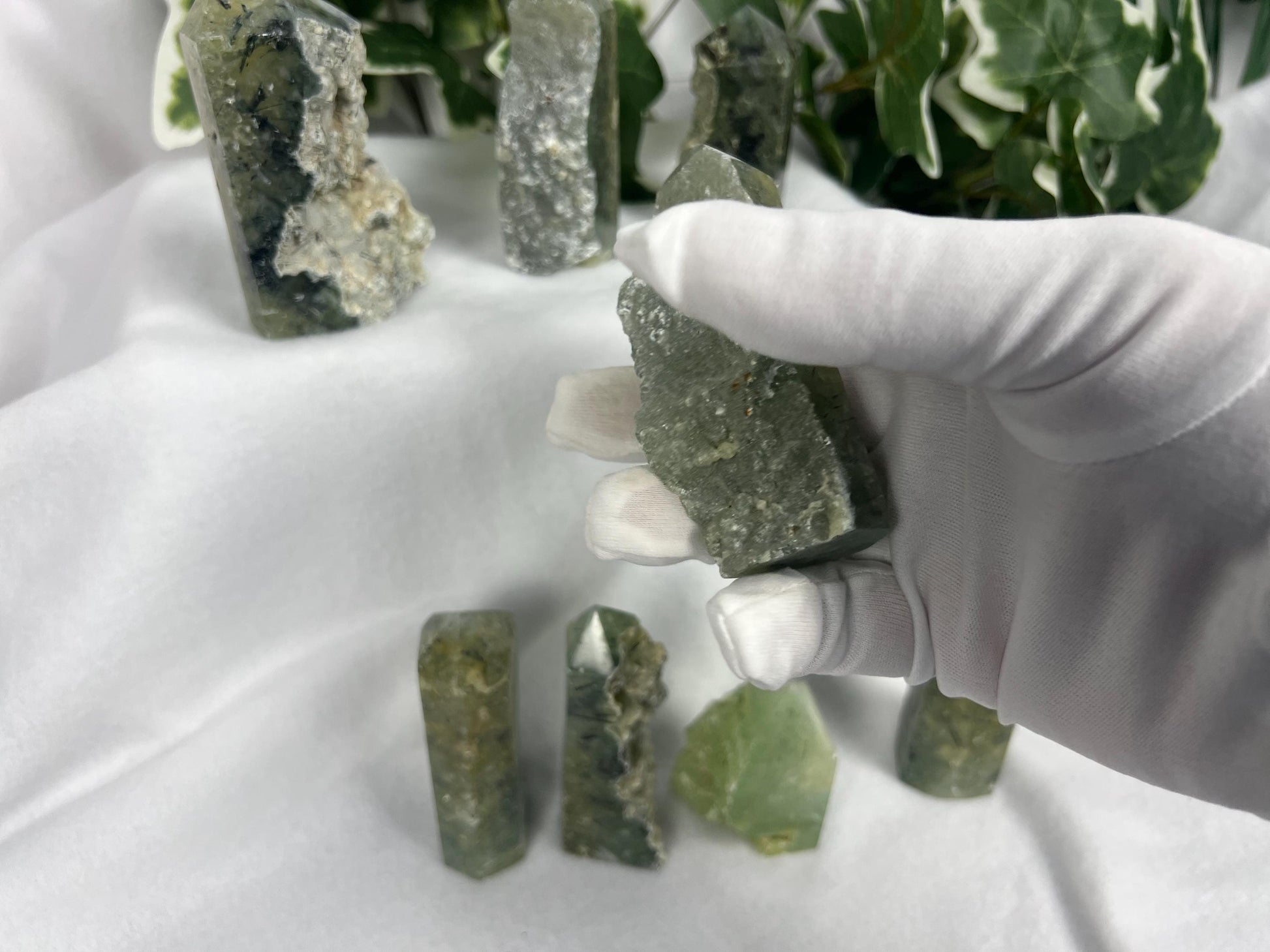 Prehnite Raw Polished Tower Natural Palm Stone Smooth Polished Carved Crystal Distraction Home Decor Worry Stress Relief Anxiety Gift Xmas