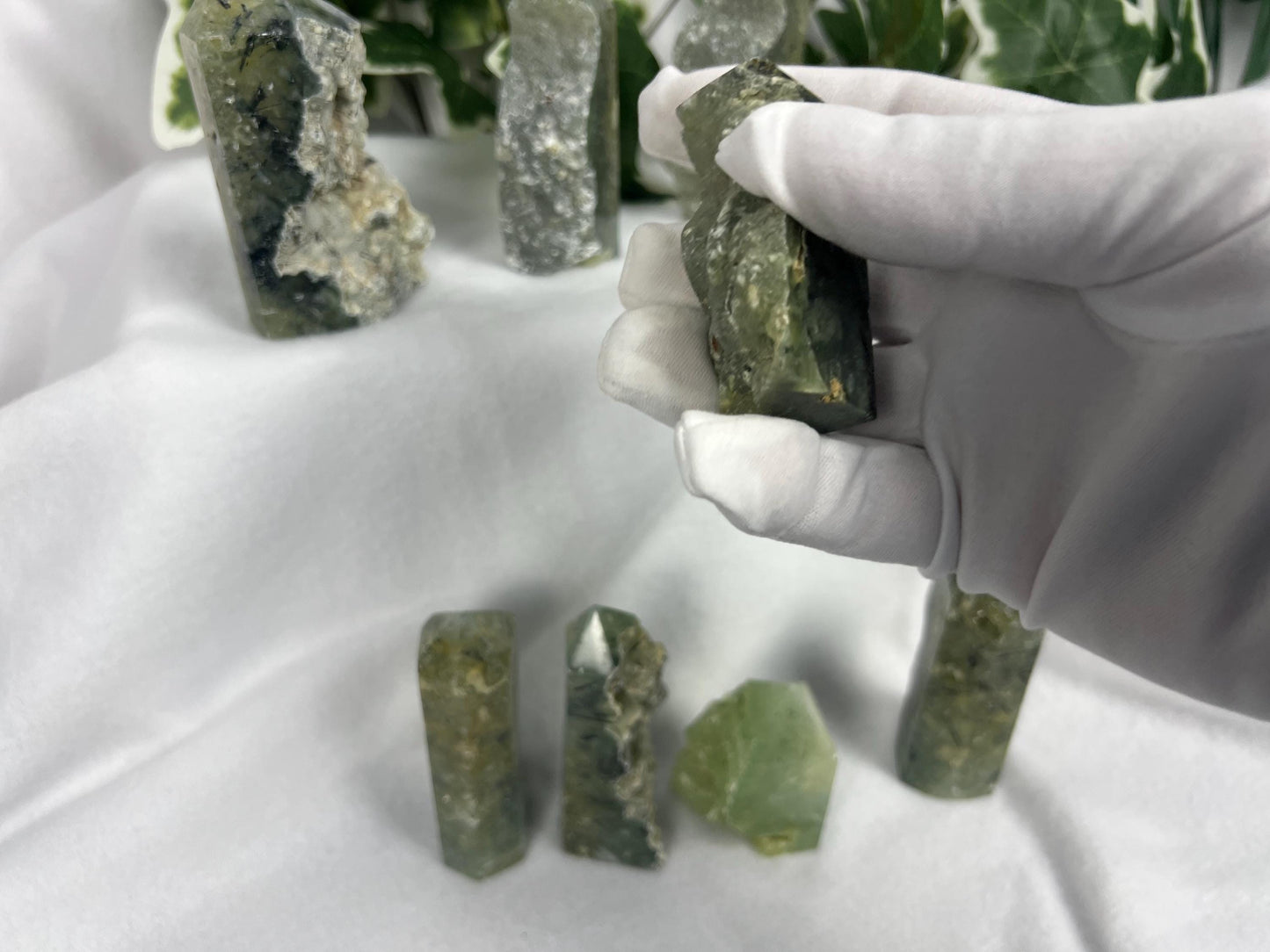 Polished Prehnite Crystal Tower: Natural Palm Stone for Anxiety Relief Home Decor Worry Pocket Stress Anxiety Palm Stone