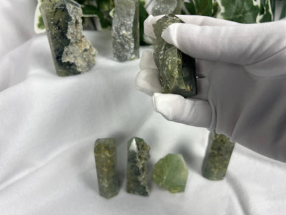 Polished Prehnite Crystal Tower: Natural Palm Stone for Anxiety Relief Home Decor Worry Pocket Stress Anxiety Palm Stone