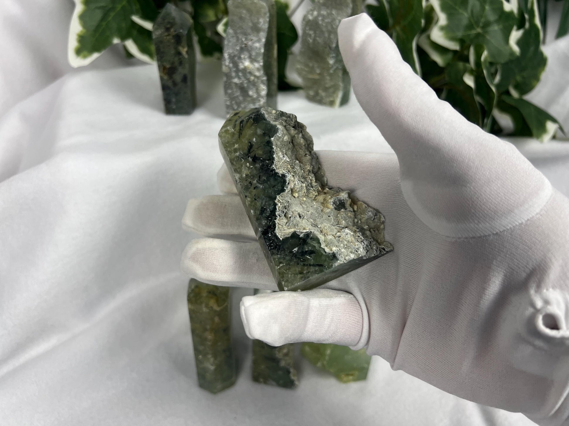 Polished Prehnite Crystal Tower: Natural Palm Stone for Anxiety Relief Home Decor Worry Pocket Stress Anxiety Palm Stone