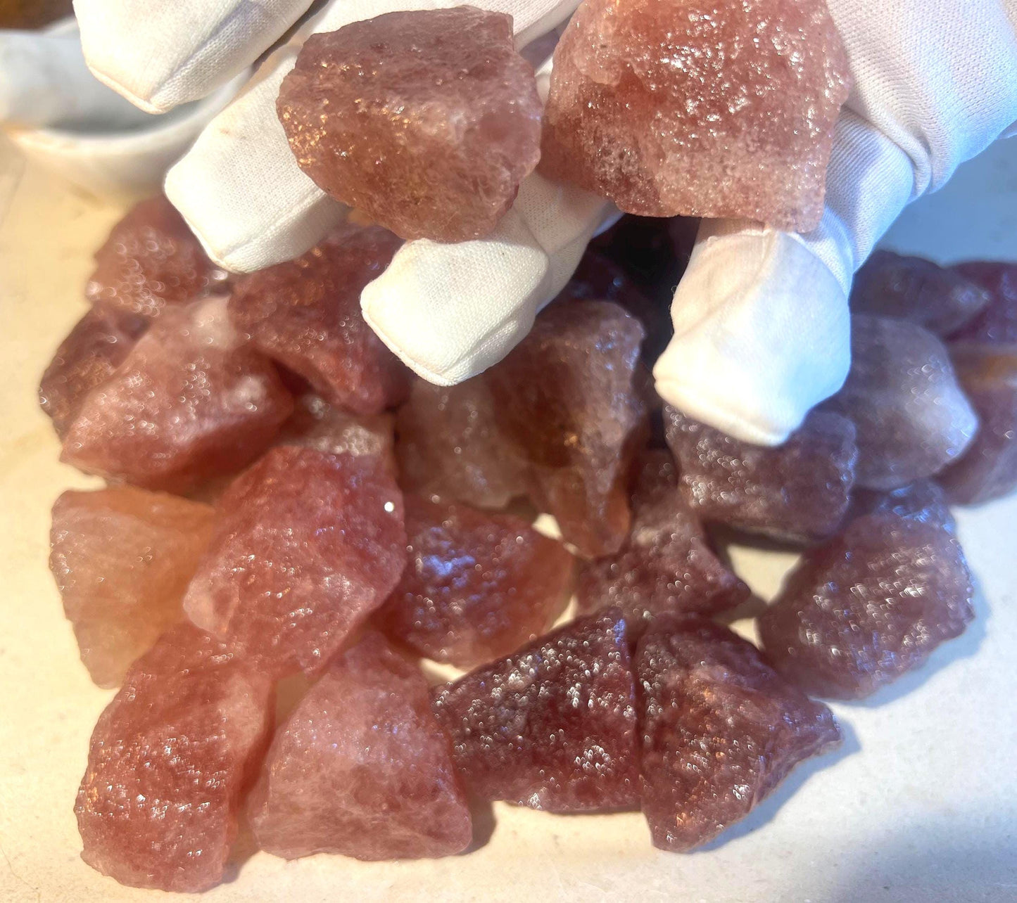 Raw Strawberry Quartz Crystals: Untreated Healing Stones, Home Decor