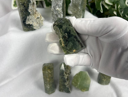 Polished Prehnite Crystal Tower: Natural Palm Stone for Anxiety Relief Home Decor Worry Pocket Stress Anxiety Palm Stone