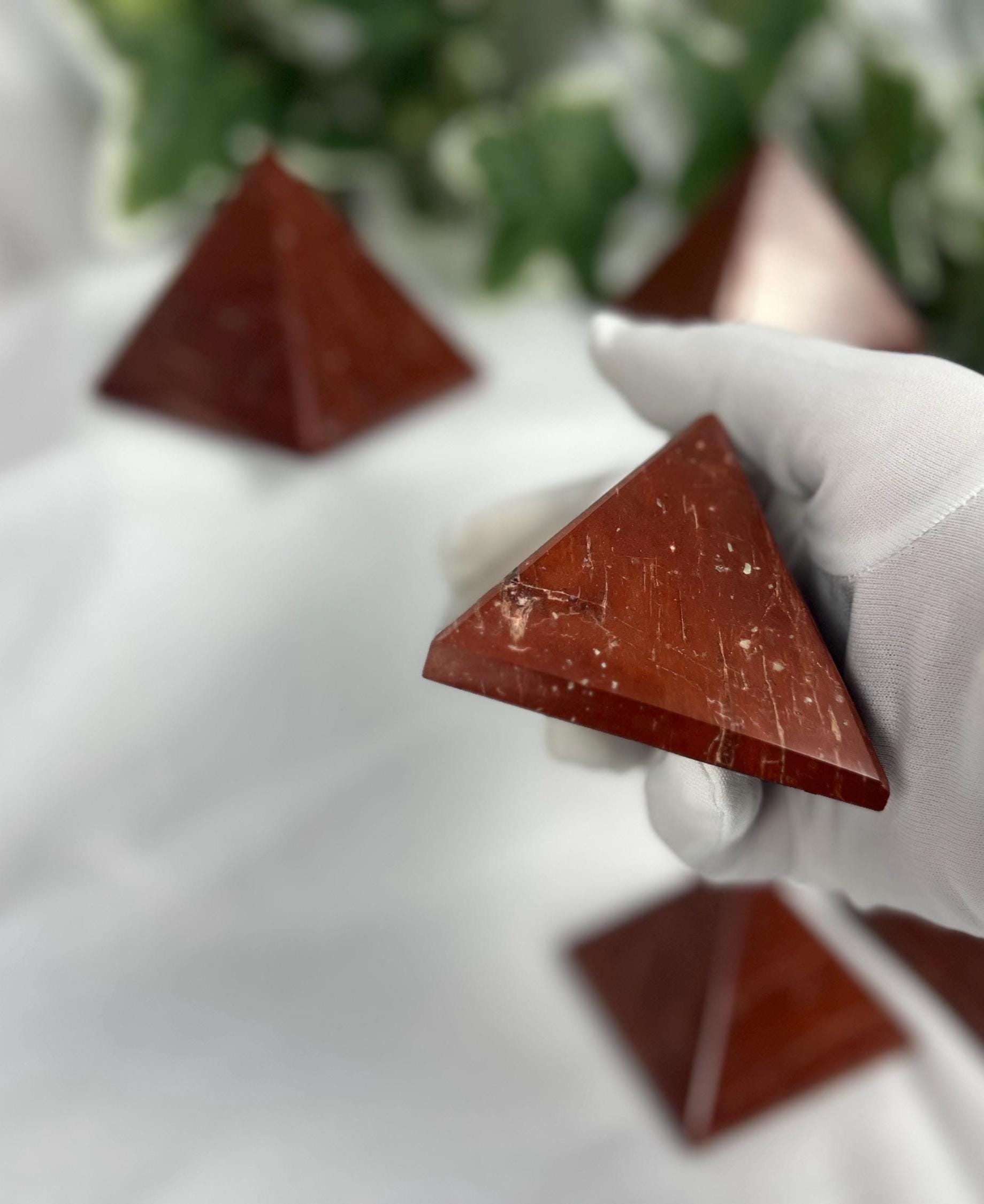 Beautiful Indian Red Jasper Natural Pyramid Smooth Polished Carved Crystal Worry Anxiety Distraction Meditation Christmas Xmas Gift Decor