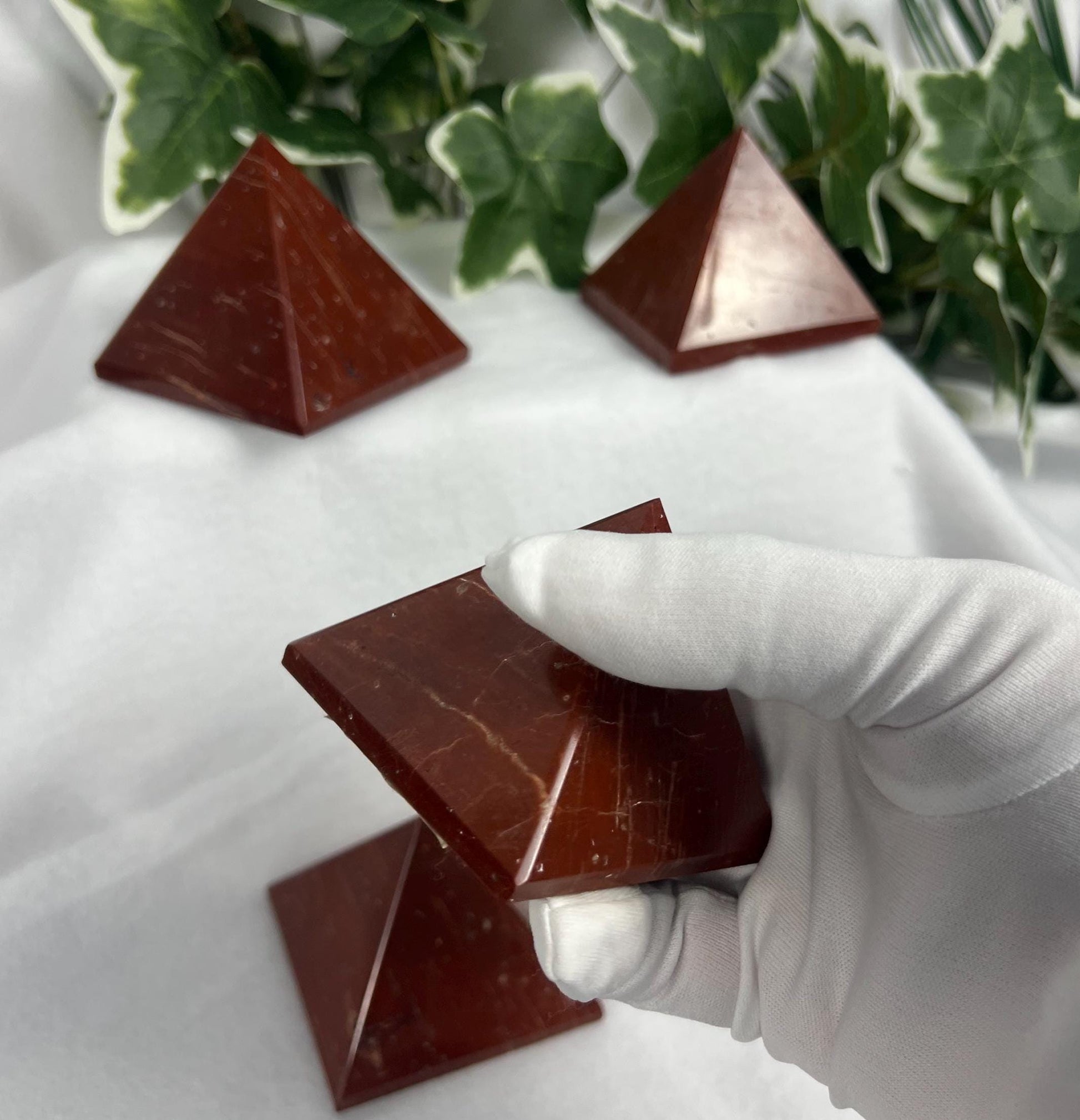Beautiful Indian Red Jasper Natural Pyramid Smooth Polished Carved Crystal Worry Anxiety Distraction Meditation Christmas Xmas Gift Decor