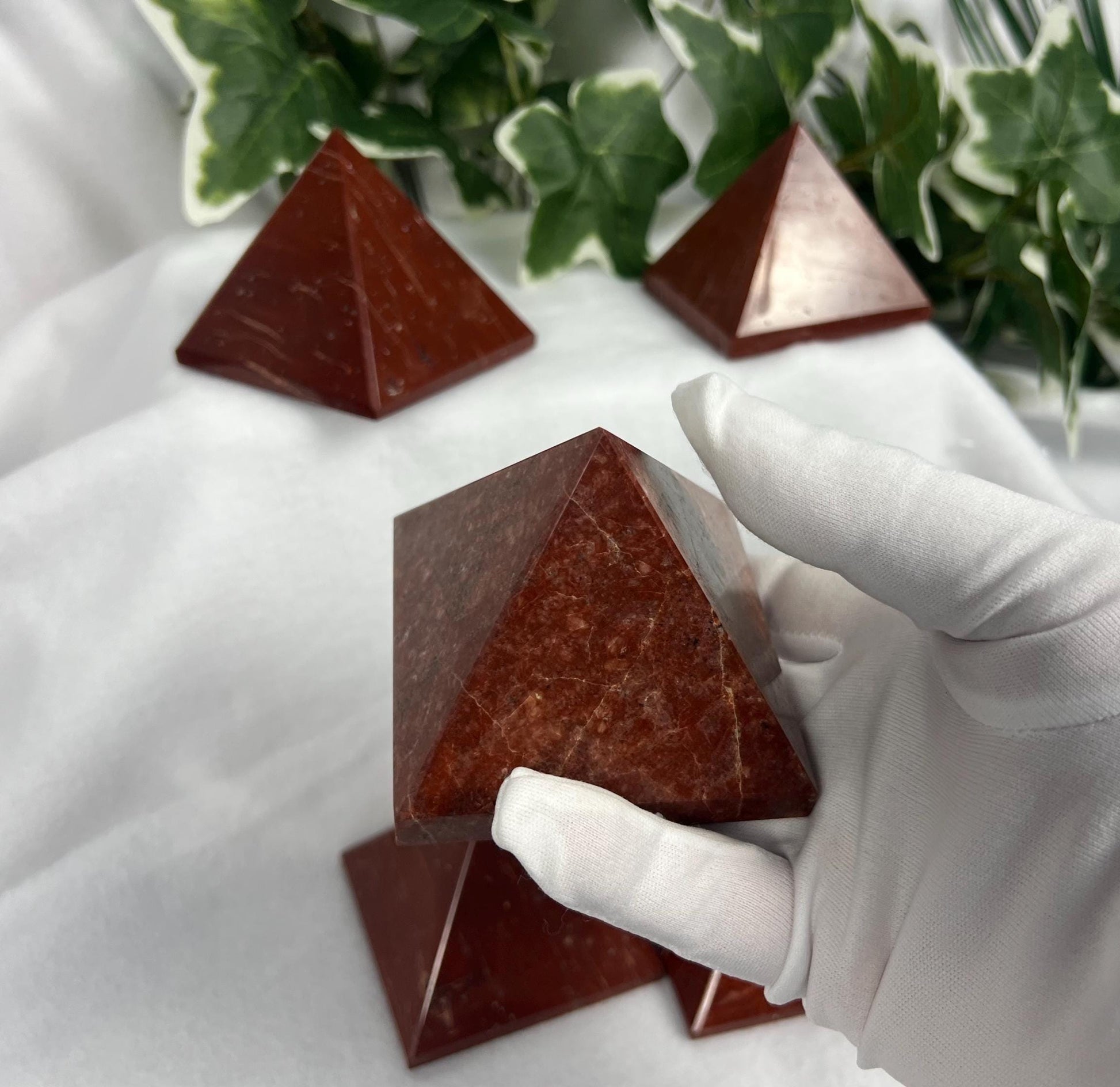 Beautiful Indian Red Jasper Natural Pyramid Smooth Polished Carved Crystal Worry Anxiety Distraction Meditation Christmas Xmas Gift Decor
