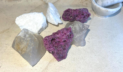 Peace & Courage Crystal Power Pack: Raw Ruby, Blue Quartz, White Jade