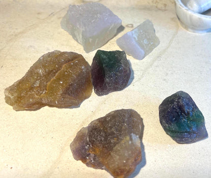 Raw Fluorite Crystal Set: Rainbow, Yellow, Candy - Home Decor