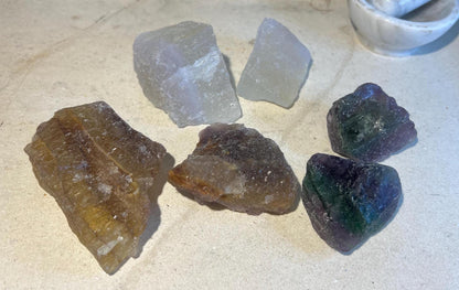Raw Fluorite Crystal Set: Rainbow, Yellow, Candy - Home Decor