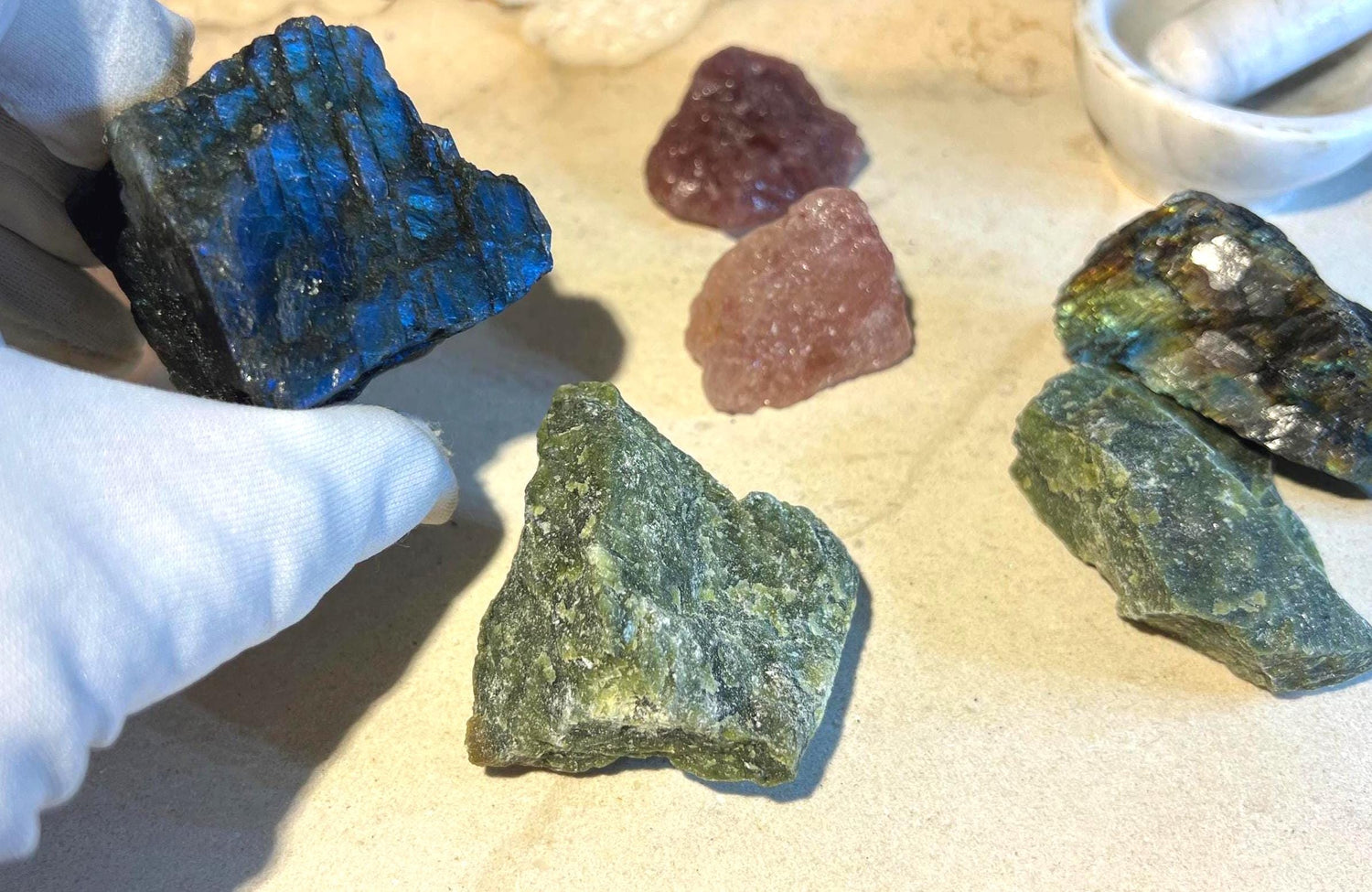 Raw Crystal Power Pack: Strawberry Quartz, Labradorite, Green Jade