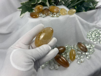 Arkansas Golden Healer Palm Stone: Cigar-Shaped Crystal for Stress Relief Home Decor Worry Pocket Stress Anxiety Palm Stone
