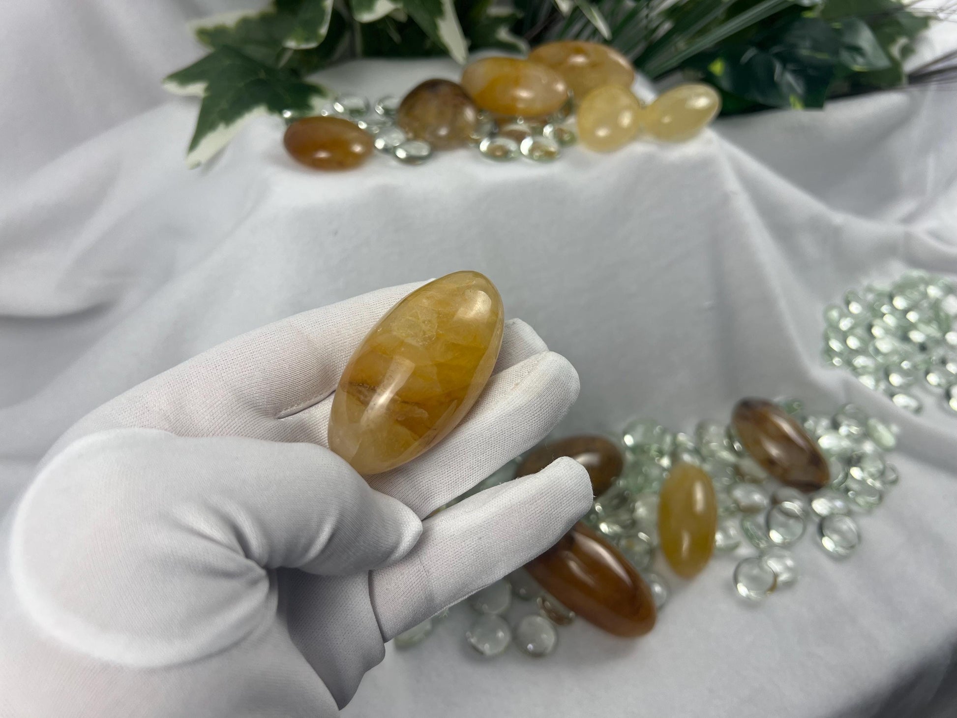Arkansas Golden Healer Palm Stone: Cigar-Shaped Crystal for Stress Relief Home Decor Worry Pocket Stress Anxiety Palm Stone
