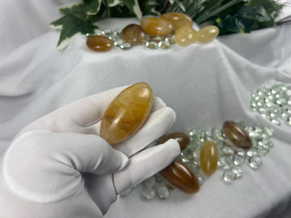 Arkansas Golden Healer Palm Stone: Cigar-Shaped Crystal for Stress Relief Home Decor Worry Pocket Stress Anxiety Palm Stone