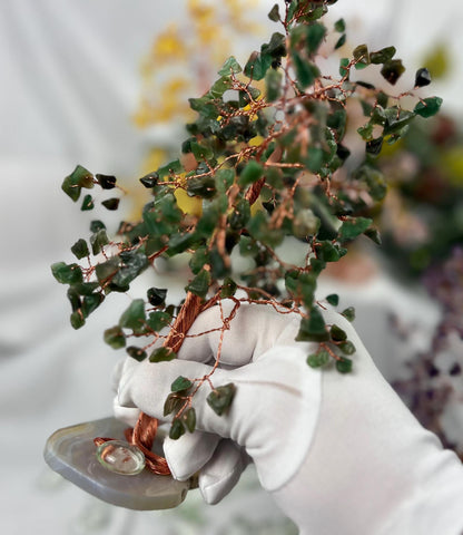 Crystal Confetti Tree Suncatcher: Copper Wire or Resin Trunk, Agate Base