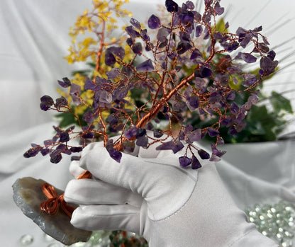 Crystal Confetti Tree Suncatcher: Copper Wire or Resin Trunk, Agate Base
