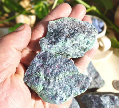Raw Ruby in Fuchsite Specimen: Untreated Crystal for Home Decor