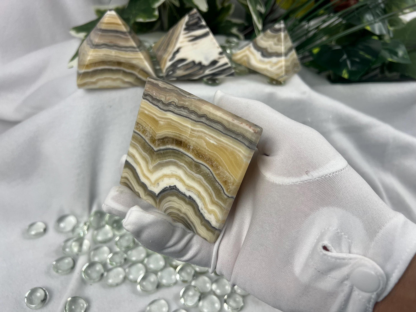 Zebra Calcite Pyramid: Polished Carved Crystal - Meditation Decor