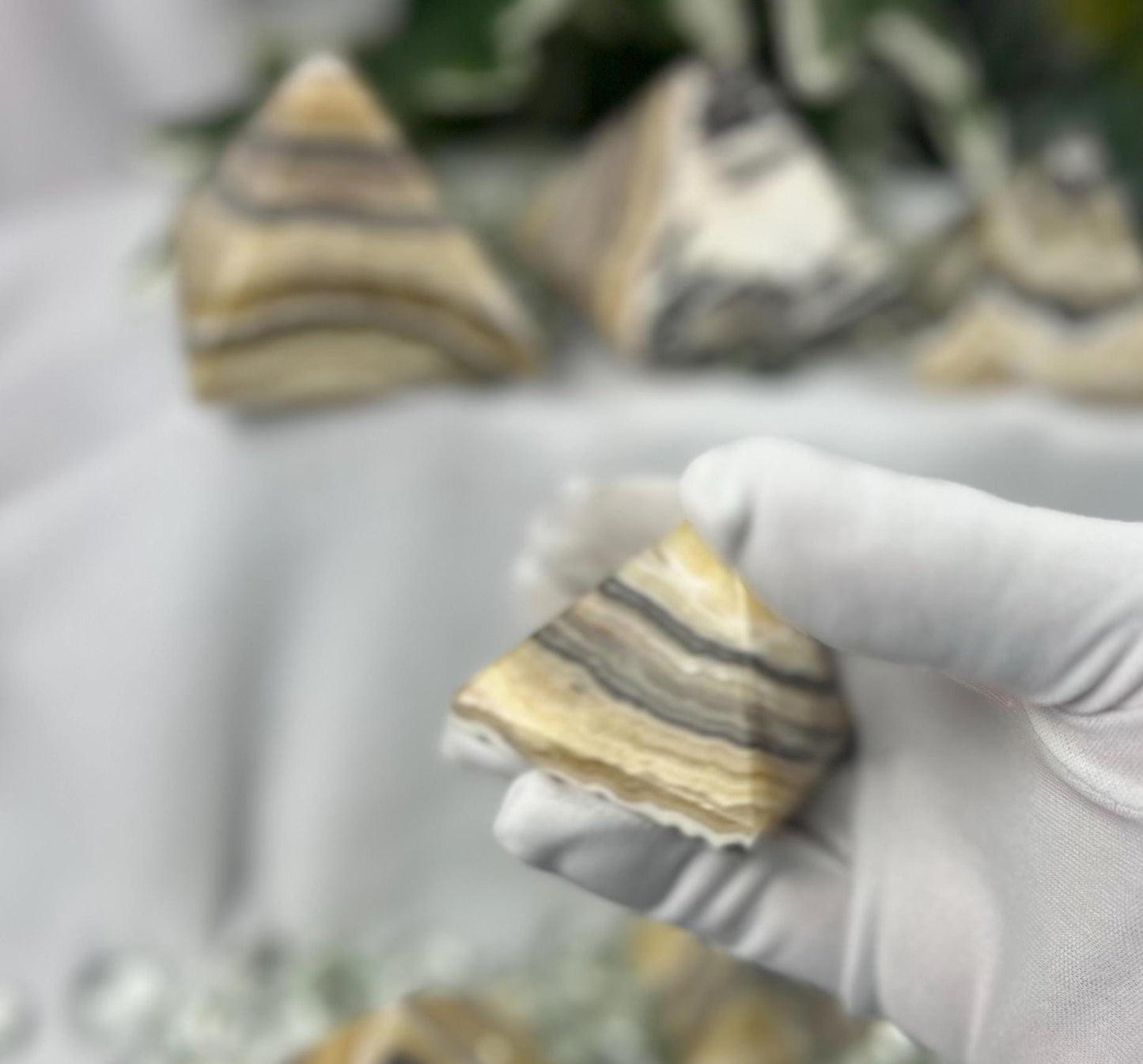 Zebra Calcite Pyramid: Polished Carved Crystal - Meditation Decor