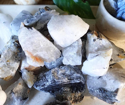 Raw Black Rutile Quartz Stones: Untreated Minerals for Arts & Decor