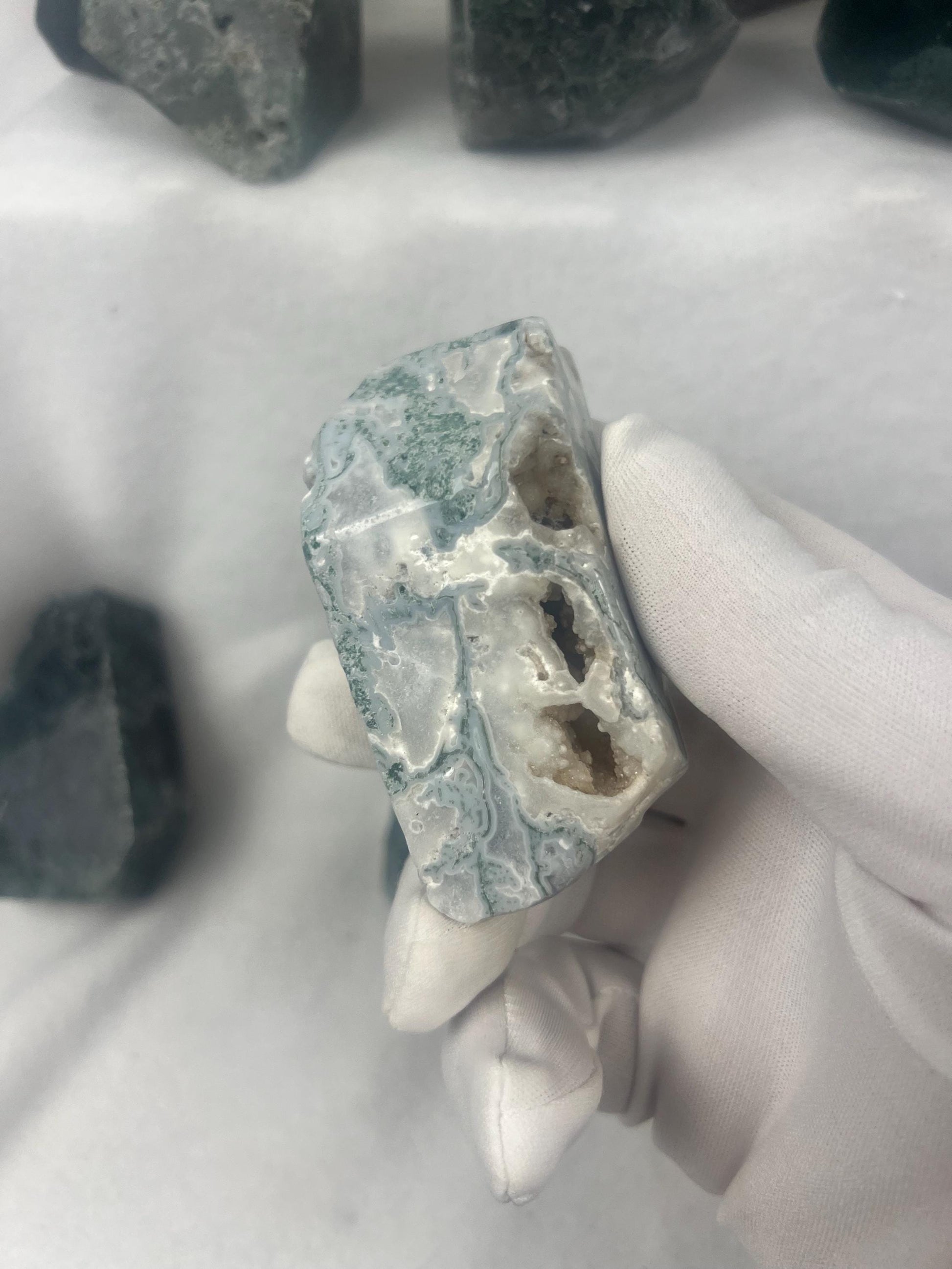British Columbia Moss Agate Natural Polished Free Form Stone Smooth Carved Crystal Distraction Anxiety Christmas Home Decor Birthday Gift