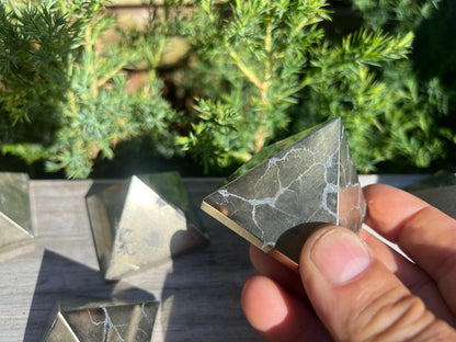Iron Pyrite Pyramid: Polished Crystal Meditation Decor