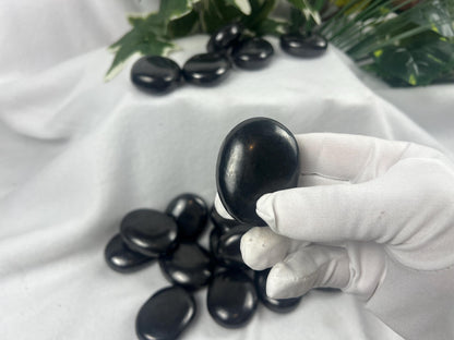 Shungite Palm Stone: Grounding Crystal for EMF Protection Home Decor Worry Pocket Stress Anxiety Palm Stone