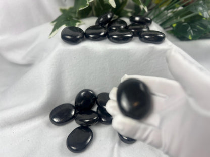 Shungite Palm Stone: Grounding Crystal for EMF Protection Home Decor Worry Pocket Stress Anxiety Palm Stone