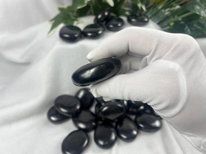 Shungite Palm Stone: Grounding Crystal for EMF Protection Home Decor Worry Pocket Stress Anxiety Palm Stone
