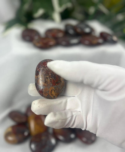Red Jasper Hematite Palm Stone: Polished Carved Crystal, Meditation Gift Home Decor Worry Pocket Stress Anxiety Palm Stone