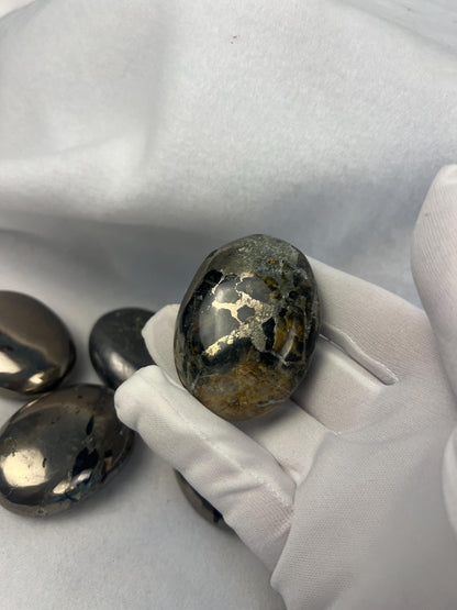 Spanish Iron Pyrite Palm Stone: Home Decor, Stress Relief Crystal Home Decor Worry Pocket Stress Anxiety Palm Stone