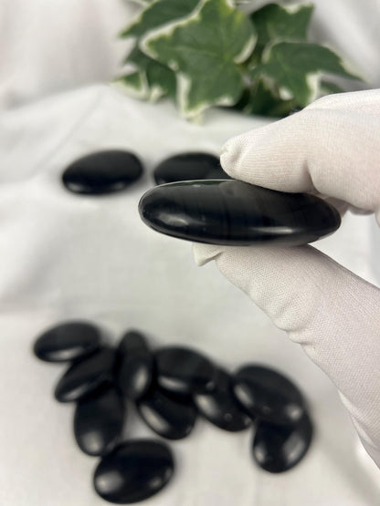 Black Ice Obsidian Palm Stone: Polished Crystal for Anxiety Relief Home Decor Worry Pocket Stress Anxiety Palm Stone