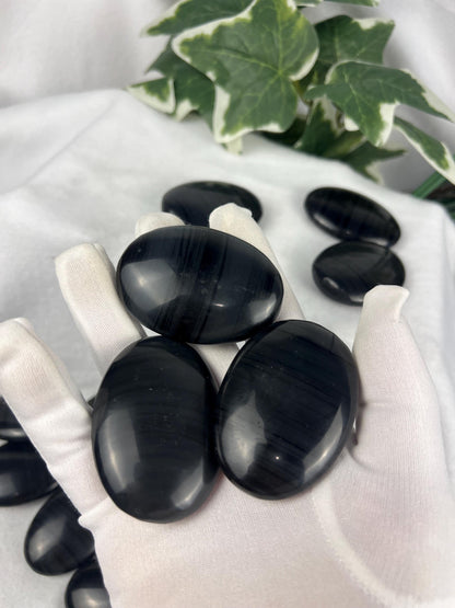 Black Ice Obsidian Palm Stone: Polished Crystal for Anxiety Relief Home Decor Worry Pocket Stress Anxiety Palm Stone