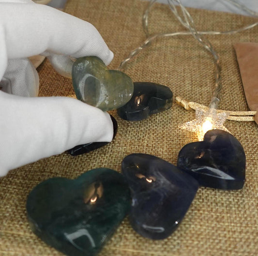 Fluorite Heart Carved Stone Crystal Anxiety Worry Fidget Pocket Relief Gift Mom Dad Birthday Home Decor Holiday Christmas Xmas Sweetheart