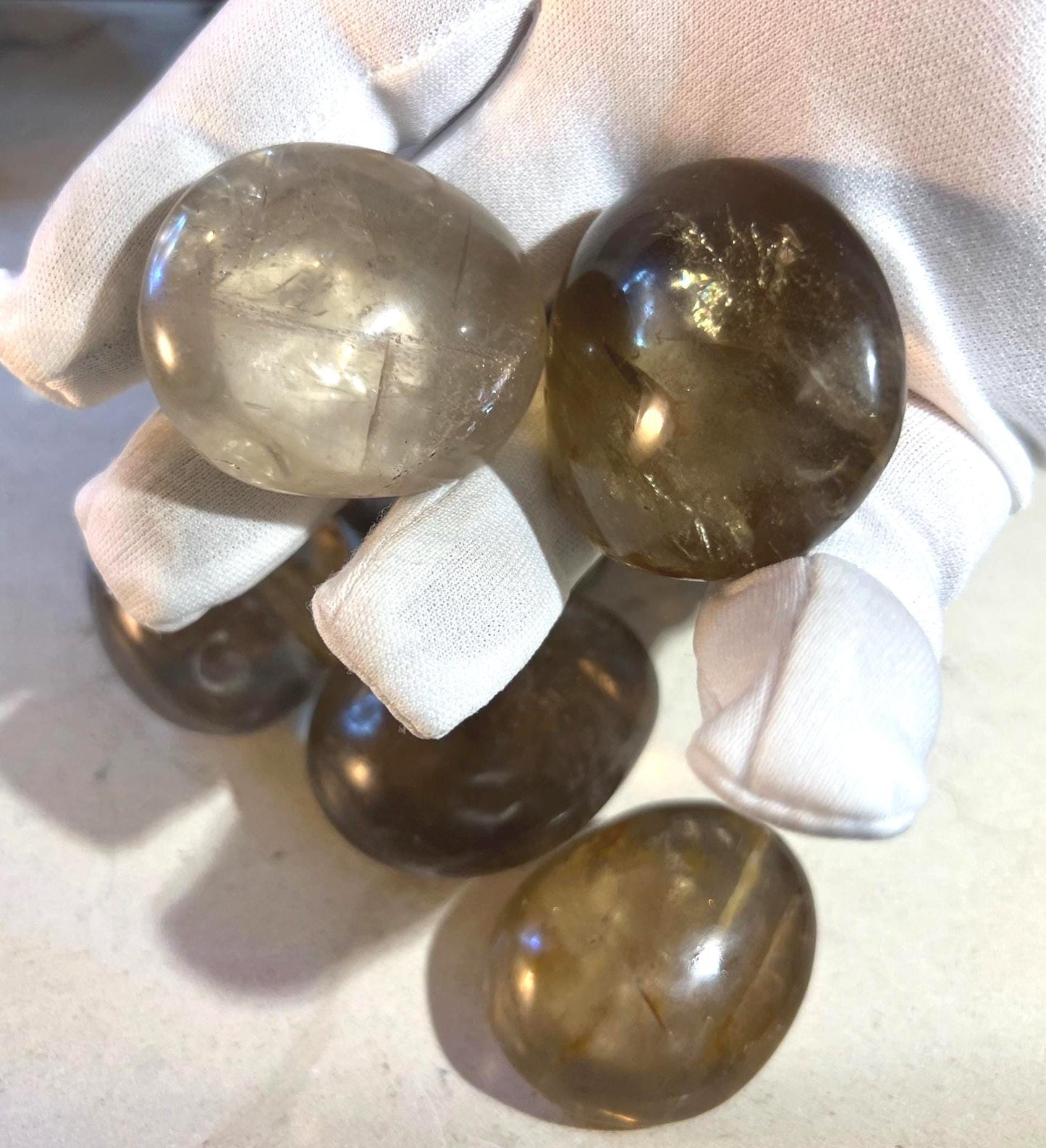 Madagascan Smoky Quartz Natural Palm Stone Smooth Polished Carved Crystal for Distraction Birthday Xmas Gift Anxiety Worry Stone