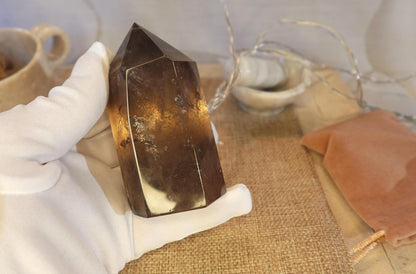 Smoky Quartz Crystal Point Tower: Nepalese Meditation Wand