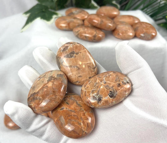 Rajasthan Red Moonstone Natural Full Sized Palm Stone Smooth Polished Carved Crystal for Home Decor Birthday Christmas Xmas Pocket Anxiety