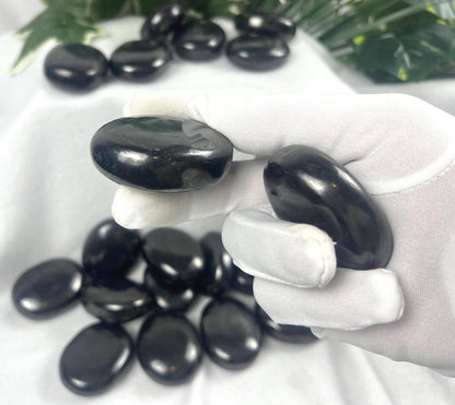 Shungite Palm Stone: Grounding Crystal for EMF Protection Home Decor Worry Pocket Stress Anxiety Palm Stone