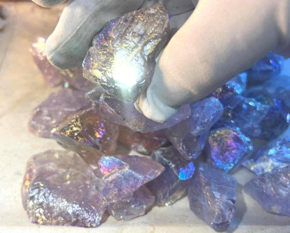Angel Aura Amethyst Raw Crystal: Iridescent Home Decor, Crafting Stone