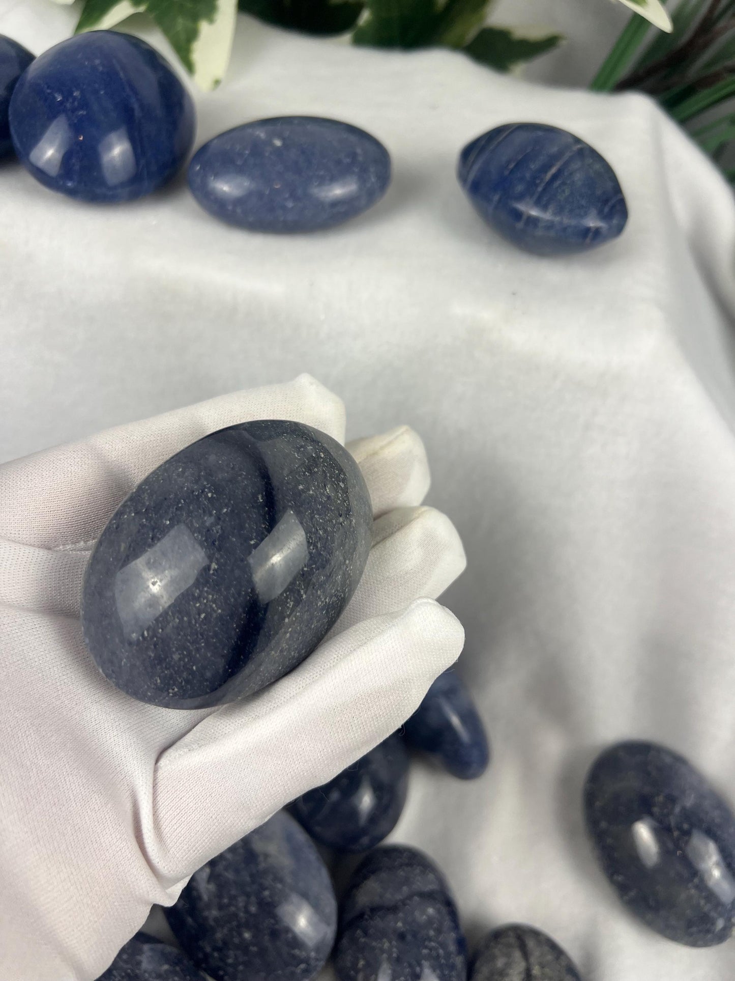 Blue Aventurine Natural Palm Stone Smooth Polished Carved Crystal for Distraction from Anxiety or Worry Home Decor Holiday Xmas