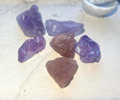 Raw Aura Quartz Crystal Set: Amethyst & Strawberry Quartz - Inner Peace Decor