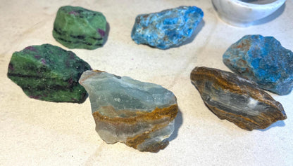 Raw Crystal Healing Power Pack: Blue Apatite, Ruby Fuchsite, Blue Onyx