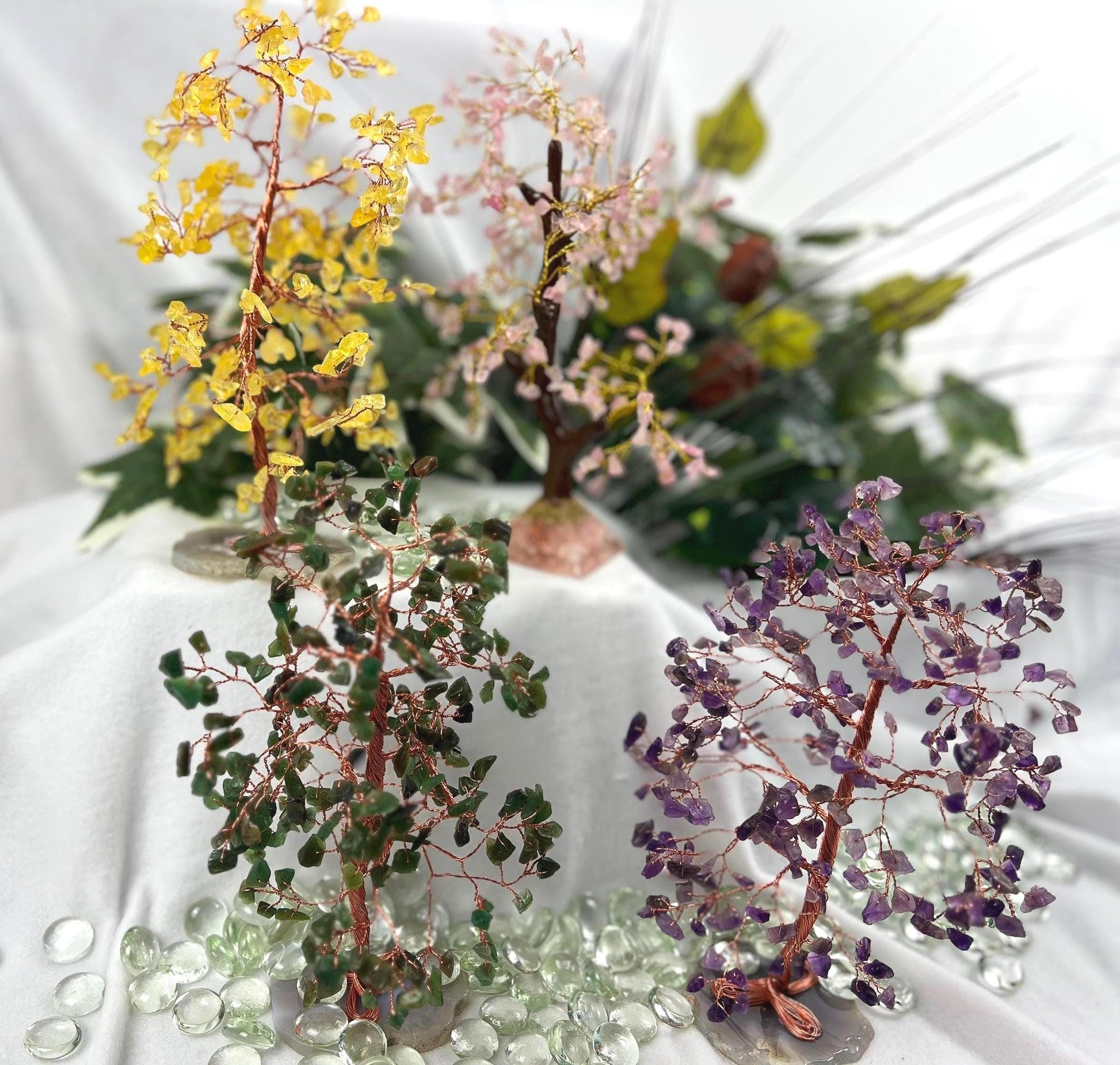Crystal Confetti Tree Suncatcher: Copper Wire or Resin Trunk, Agate Base