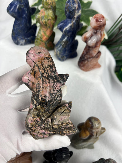 Crystal Mermaid Carving: Polished Gemstone Statue, Home Decor