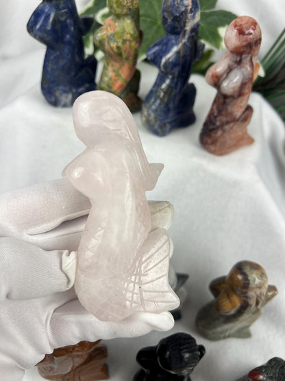 Crystal Mermaid Carving: Polished Gemstone Statue, Home Decor